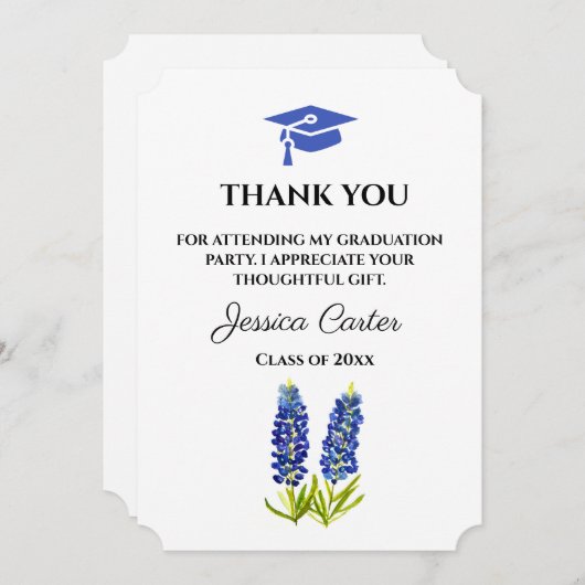 Blauwbonnen Floral Afstuderen Dank u wel Kaart (Voorkant / Achterkant)