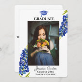 Blauwbonnen Floral Afstuderen Mededeling Kaart (Voorkant / Achterkant)