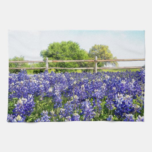 Blauwbonnetbloemen in het land Art Kitchen Theedoek (Horizontaal)