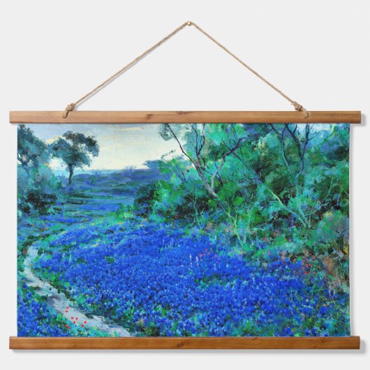 Blauwbonnetjes in de Misty Morning Hangend Wandkleed (Voorkant)