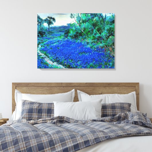 Blauwbonnetjes in de Misty Morning, mooie kunst Canvas Afdruk (Insitu (Slaapkamer))