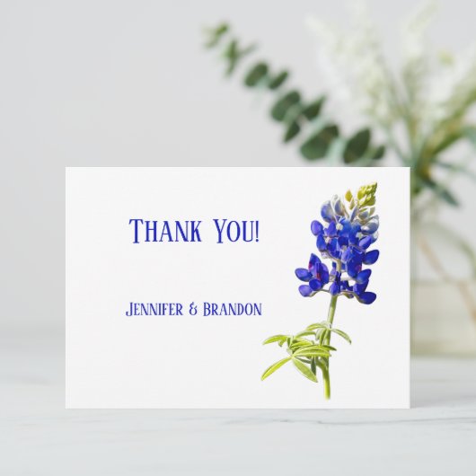 Blauwbonnetvlies op wit, huwelijk bedankkaart (Staand voorkant)