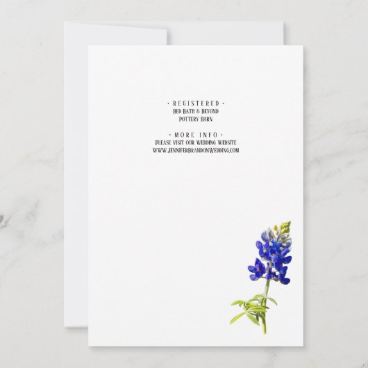 Blauwbonnetvlies op witte, bruiloft-koppels kaart (Achterkant)