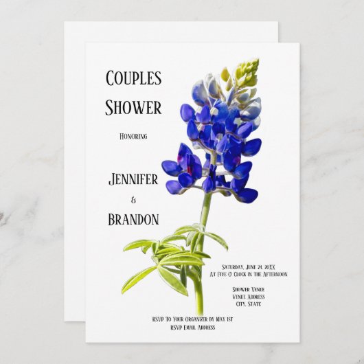 Blauwbonnetvlies op witte, bruiloft-koppels kaart (Voorkant / Achterkant)