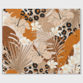 Blauwbont tropische bladeren hibiscus bloemen naad cadeaupapier (Vlak)