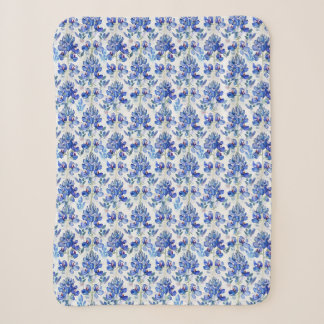 Blauwbonte Bloempatroon Blauw en Wit Sherpa Deken