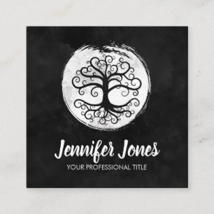 Blauwboom op zwarte waterverf vierkante visitekaartje