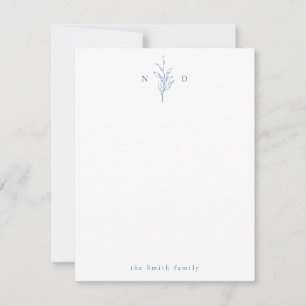 Blauwbotanische monogram op maat notitiekaartje