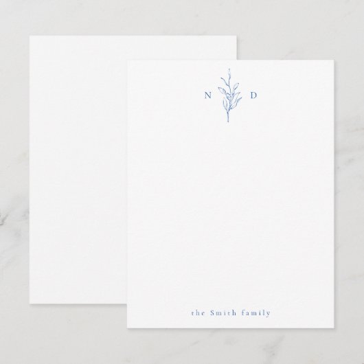 Blauwbotanische monogram op maat notitiekaartje (Voorkant / Achterkant)