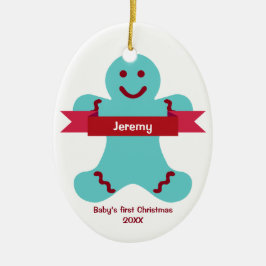 Blauwbrood kind rode banner naam baby eerste keramisch ornament