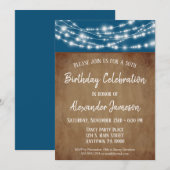 Blauwbruine lampjes Birthday Party Invitation Adul Kaart (Voorkant / Achterkant)