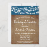 Blauwbruine lampjes Birthday Party Invitation Adul Kaart<br><div class="desc">Een rijke,  maar kleurrijke,  blauwe en bruine verjaardagsfeestuitnodiging die een leuke,  feestelijke ophanging bovenaan en schaduwachtergrond voor witte tekst toont. Perfect voor mijlpaalgeboortedagen zoals 18e 21e 30e 35e 45e 50e 55e 65e 75e 75e 85e 95e en 100 ... of elke leeftijd!</div>