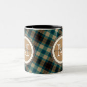 Blauwbruine speldenmonogram tweekleurige koffiemok (Center)