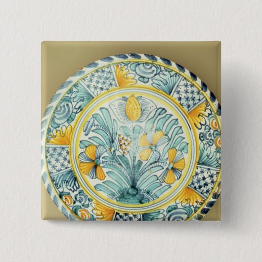 Blauwdashladder, Lambeth pottery Vierkante Button 5,1 Cm (Voorkant)