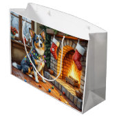 Blauwde Heeler Haard met Kerstlichtjes Groot Cadeauzakje (Achterkant Gekanteld)