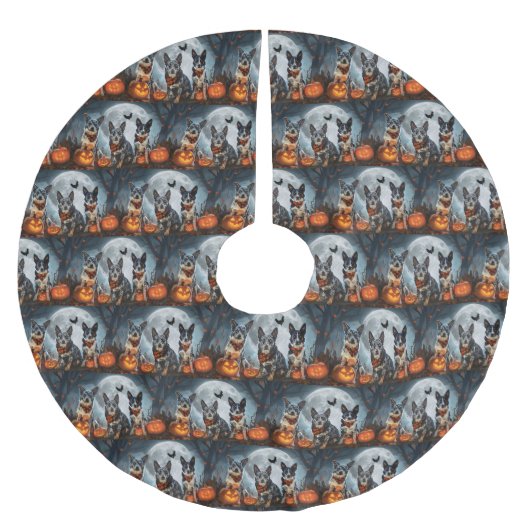Blauwde Heeler Halloween Spoken Kerstboom Rok (Voorkant)