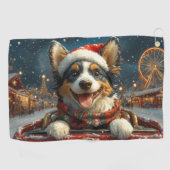 Blauwde Heeler-hond-achtbaan Kerstmis Golfhanddoek (Horizontaal)