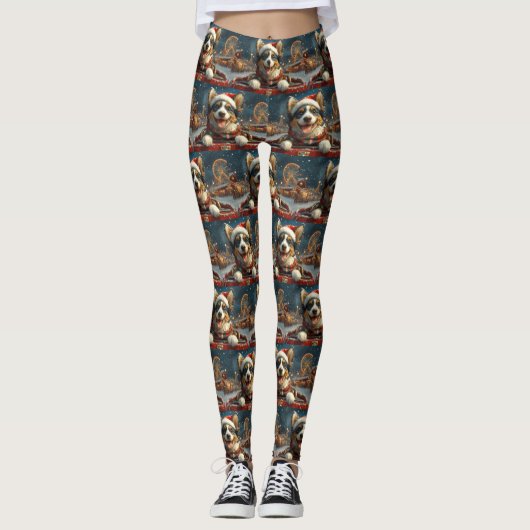 Blauwde Heeler-hond Rollercoaster Kerstmis Leggings (Voorkant)