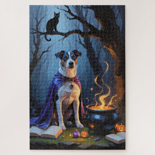 Blauwde Heeler-hond Whimsical Halloween-schilderij Legpuzzel (Verticaal)
