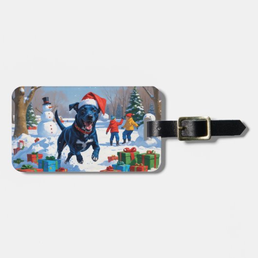 Blauwde Heeler Kerst Sneeuwlandschap Bagagelabel (Voorkant horizontaal)