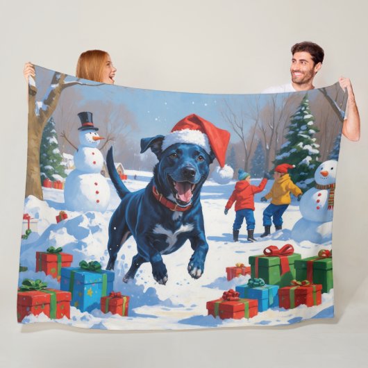 Blauwde Heeler Kerst Sneeuwlandschap Fleece Deken (In situ)