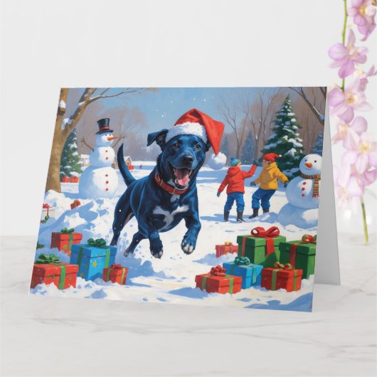 Blauwde Heeler Kerst Sneeuwlandschap Kaart (Orchidee)