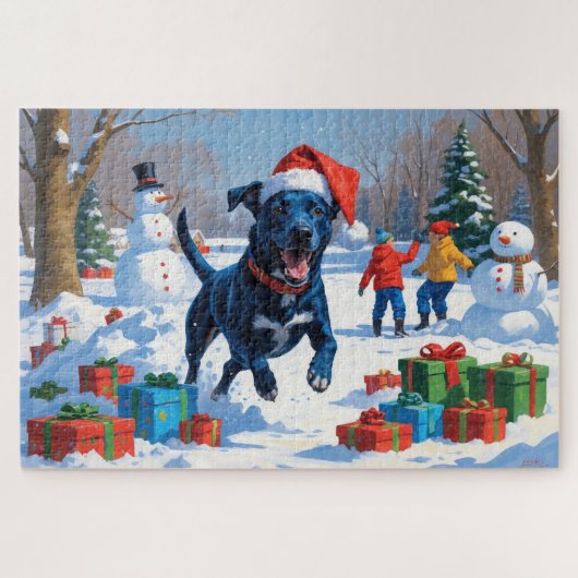 Blauwde Heeler Kerst Sneeuwlandschap Legpuzzel (Horizontaal)