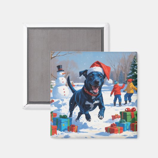 Blauwde Heeler Kerst Sneeuwlandschap Magneet (Voorkant / Achterkant)