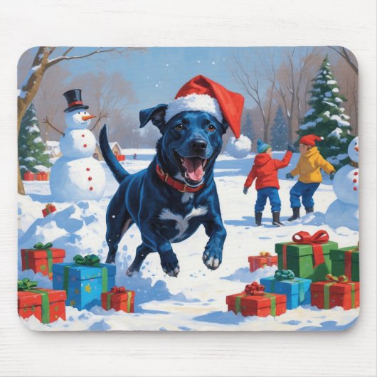 Blauwde Heeler Kerst Sneeuwscène Muismat (Voorkant)