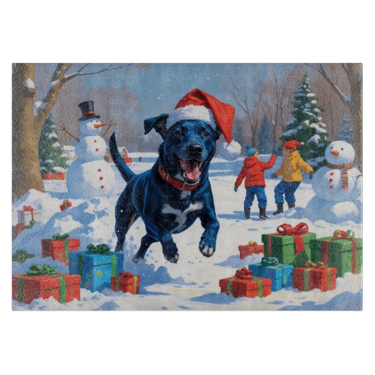 Blauwde Heeler Kerst Sneeuwscène Snijplank (Voorkant)