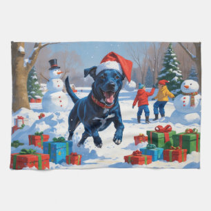 Blauwde Heeler Kerst Sneeuwscène Theedoek