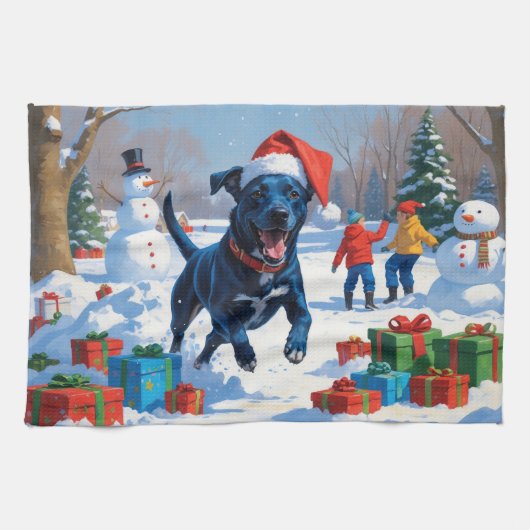 Blauwde Heeler Kerst Sneeuwscène Theedoek (Horizontaal)
