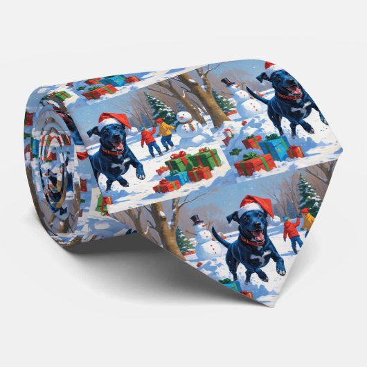 Blauwde Heeler Kerst Sneeuwsfeer Stropdas (Opgerold)