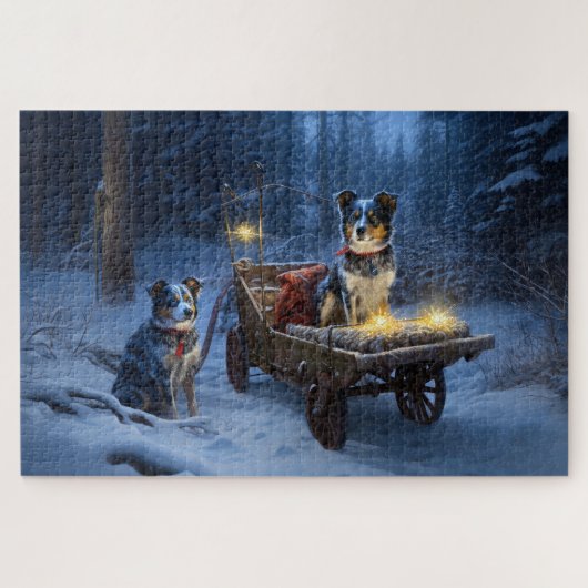 Blauwde Heeler Sneeuw Slede Kerst Decoratie Legpuzzel (Horizontaal)