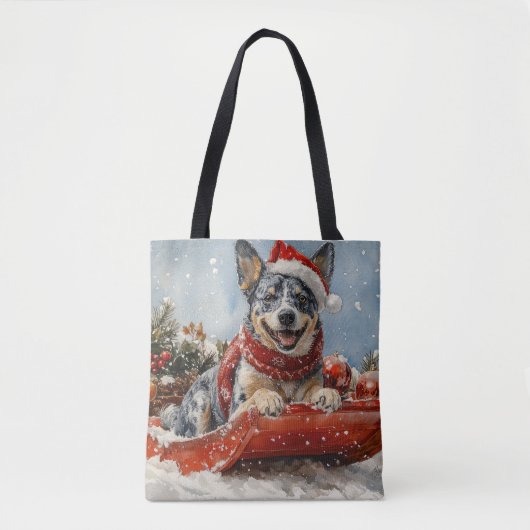 Blauwde Hond in slee Laat het sneeuwen Kerstmis Tote Bag (Voorkant)