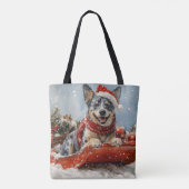 Blauwde Hond in slee Laat het sneeuwen Kerstmis Tote Bag (Achterkant)