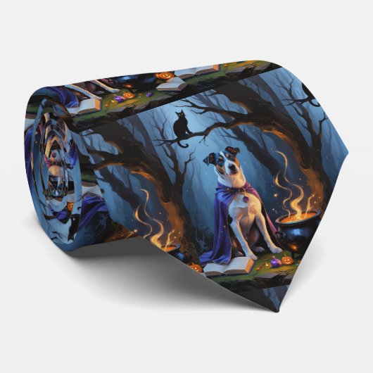 Blauwde Roodhond Schattige Halloween Schildering Stropdas (Opgerold)