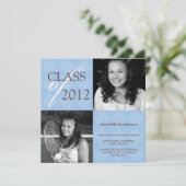 Blauwdiamantvierkant foto afstuderen aankondiging (Staand voorkant)