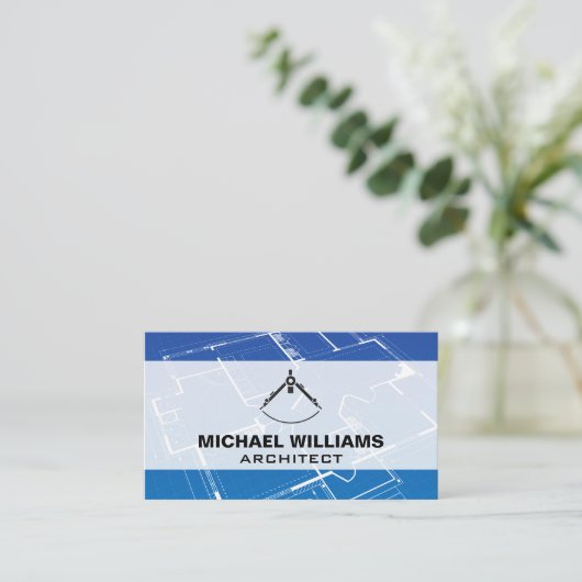Blauwdruk | Architect Kompas Tool Visitekaartje (Staand voorkant)