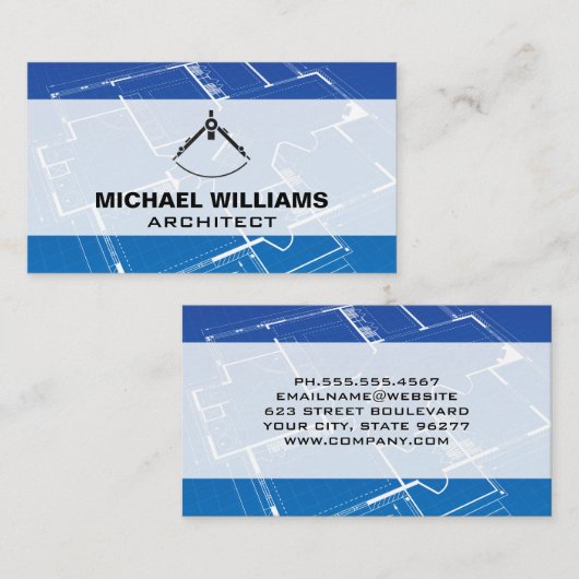 Blauwdruk | Architect Kompas Tool Visitekaartje (Voorkant / Achterkant)