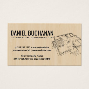 Blauwdruk bovenaan Uitzicht   Achtergrond hout Visitekaartje