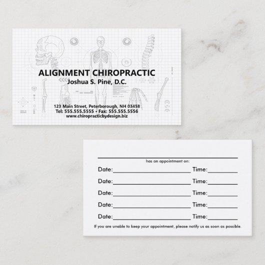 Blauwdruk Chiropractische Appointkaarten Visitekaartje (Voorkant / Achterkant)