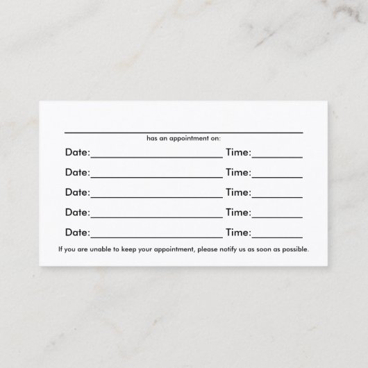 Blauwdruk Chiropractische Appointkaarten Visitekaartje (Achterkant)