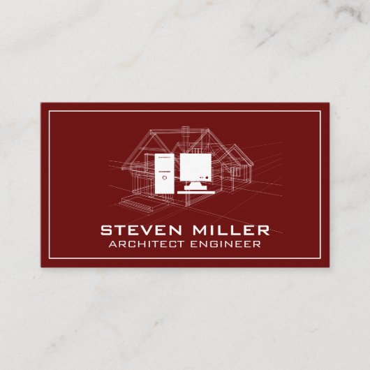 Blauwdruk | Computer met architecteningenieur Visitekaartje (Voorkant)