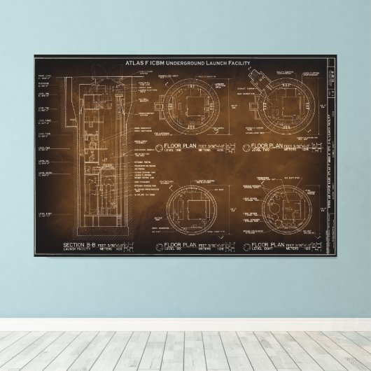 Blauwdruk eerste Amerikaanse ICBM-kernraket c. 196 Canvas Afdruk (Insitu (Houten vloer))