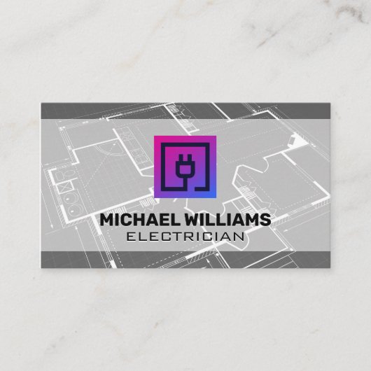 Blauwdruk | Elektrisch stopcontactlogo Visitekaartje (Voorkant)