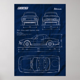 Blauwdruk Fiat Dino 2400 Spider Poster