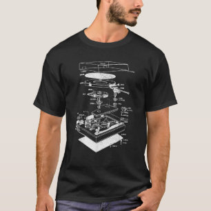 Blauwdruk Fonograaf Vinyl Speler Retro CH T-shirt