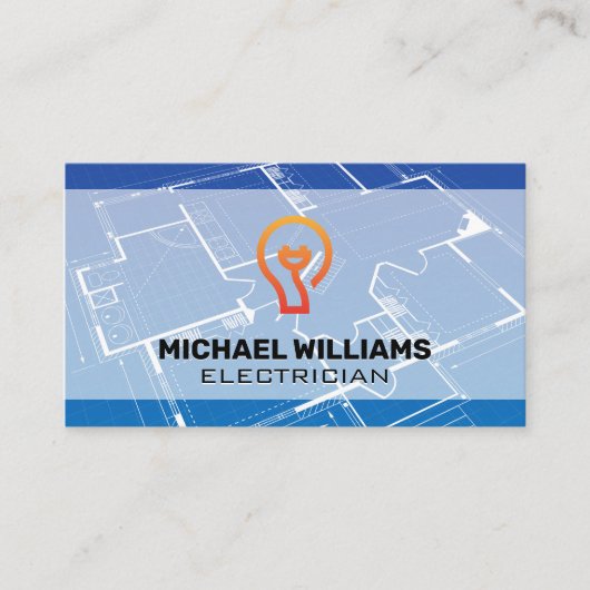 Blauwdruk | Icoon van elektrische lichtbulbstekker Visitekaartje (Voorkant)