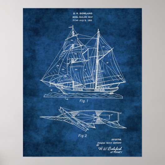 Blauwdruk in de zeilboot #2 Nautical Decor Poster (Voorkant)